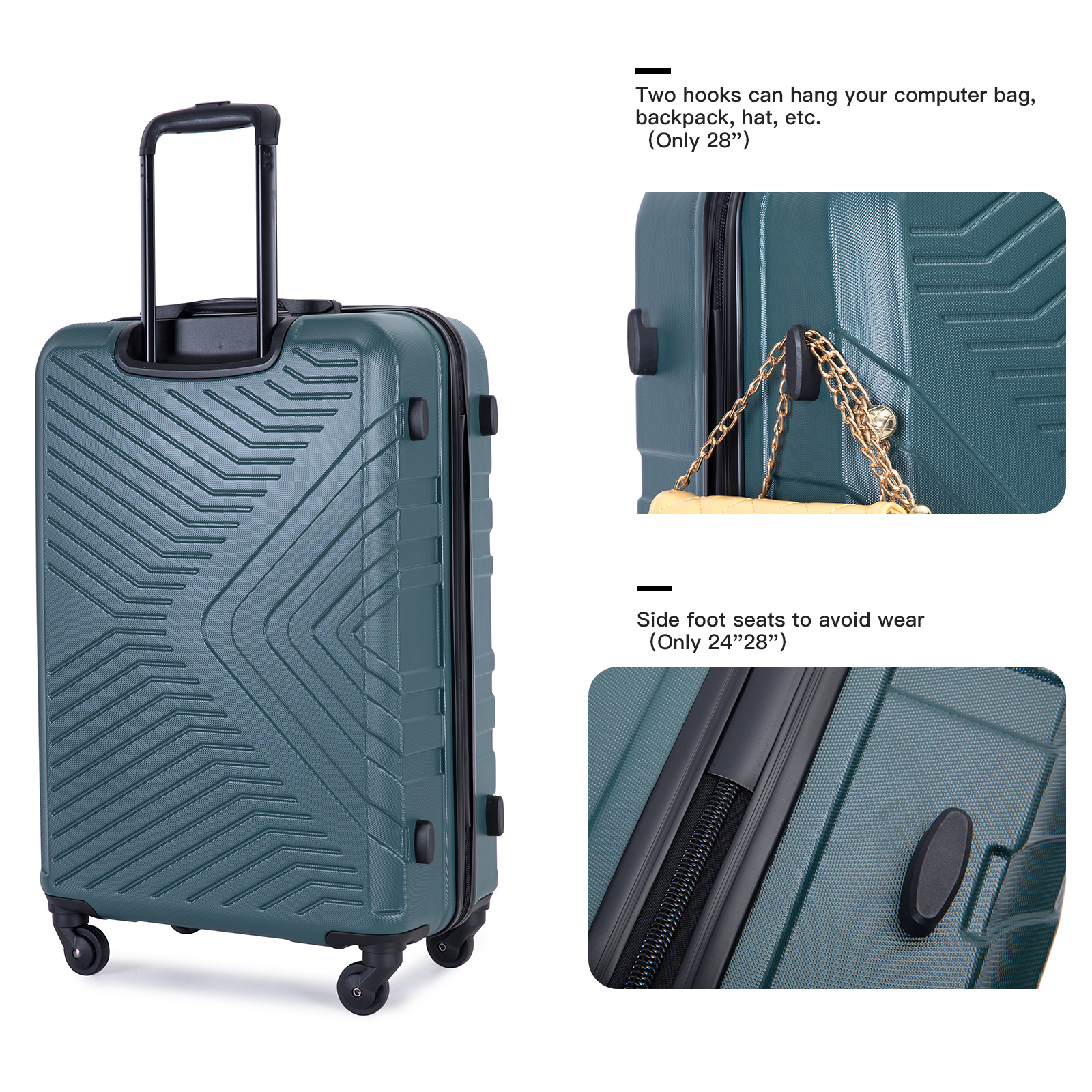 Travelhouse 3 Piece Hardside Luggage Set Hardshell Lightweight Suitcase with TSA Lock Spinner Wheels Dark Green