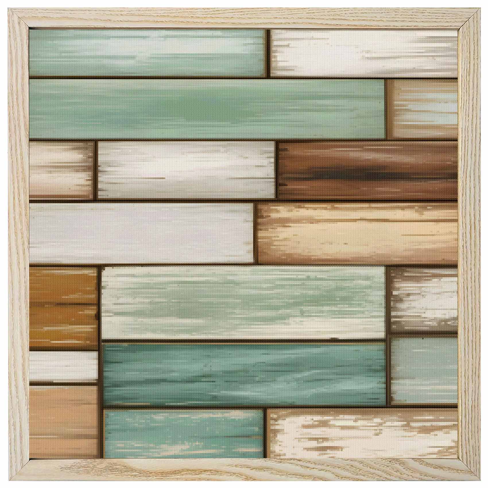 Diamond Painting Kits Turquoise Wood Grain 5D Diamond Painting Dots Gem Craft Framed Canvas Brown Rustic Vintage Wooden Full Drill Diamond Art Paintings for Living Room Wall Decor 12x12 Inch