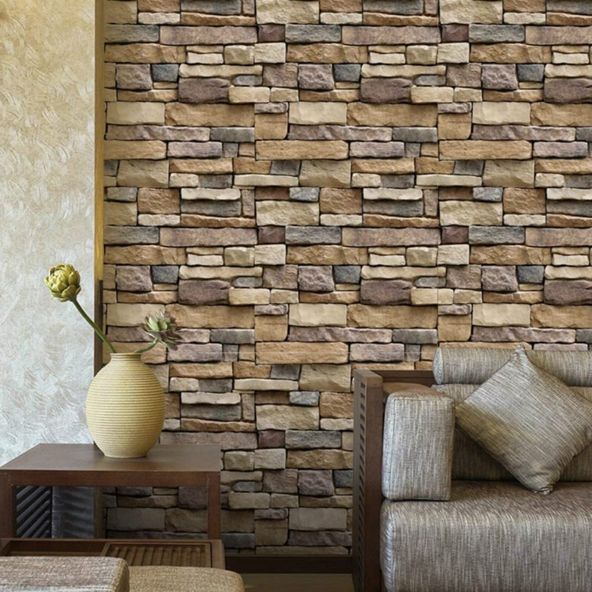 HeloHo 3D Stone Peel and Stick Wallpaper Removable Self-Adhesive Wallpaper 3D Textured Rustic Brick Wall Paper Bedroom Living Room Wall DIY Decor