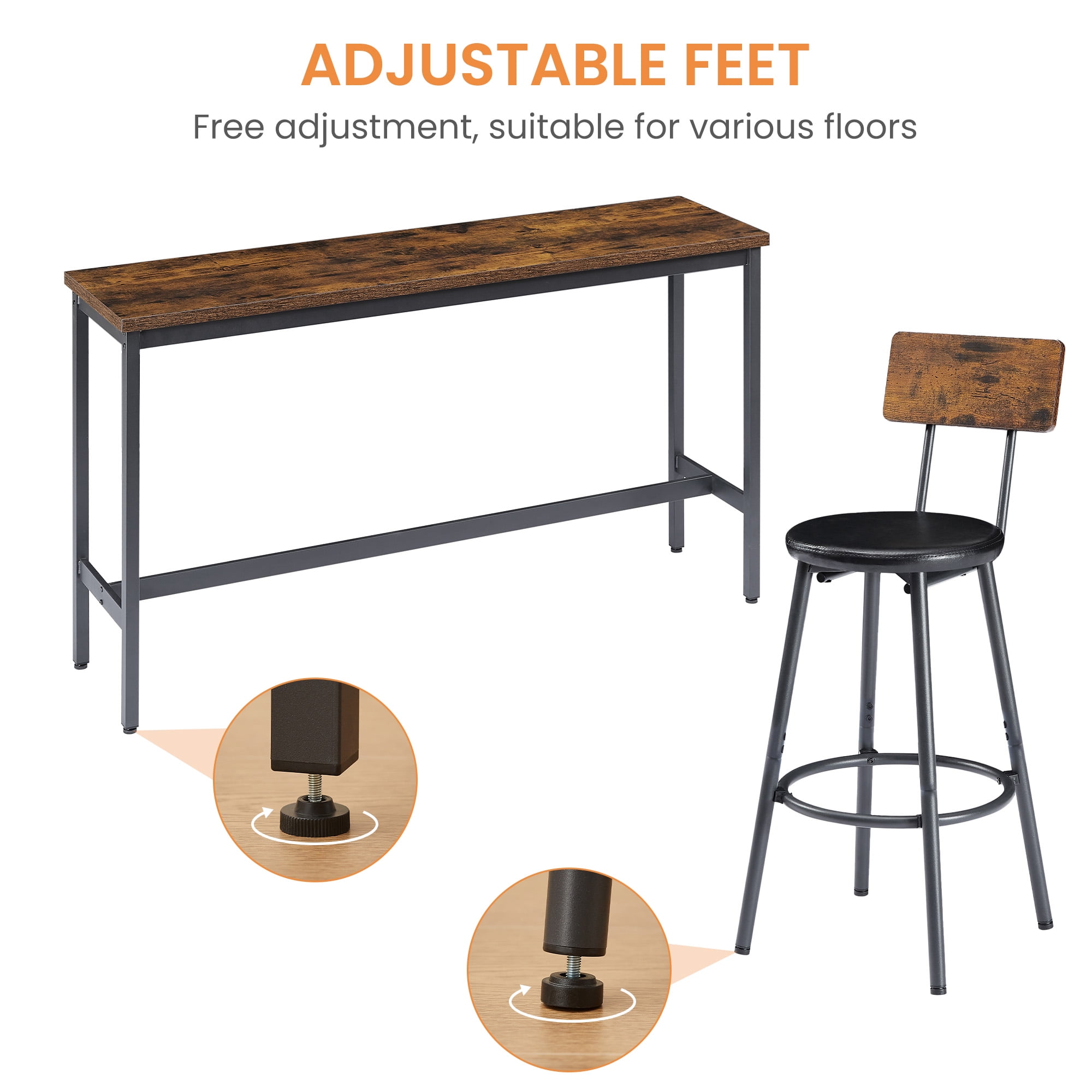 Small Kitchen Table Set for 3, Modern Dining Room Table Set with 3 Stools, Extra Long Bar Table Set, Wooden Pub Table, and Chairs Set, Saving Space Patio Restaurant Bistro Table Set, Brown