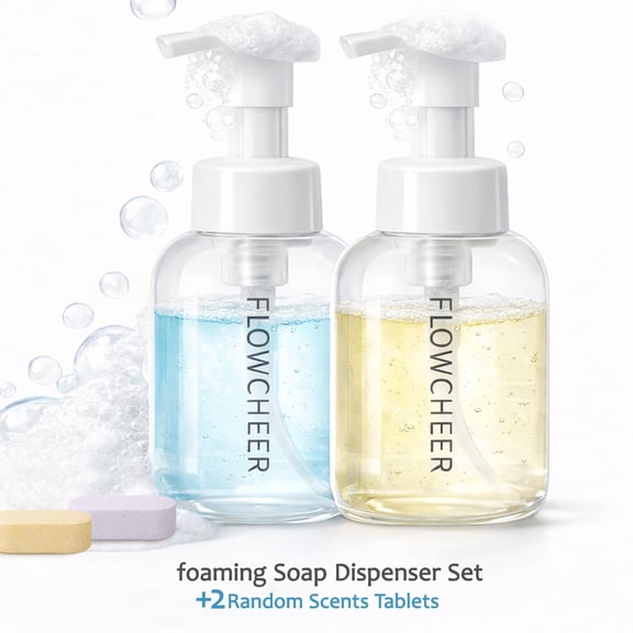 Flowcheer Foaming Hand Soap Dispenser - Round Empty Foam Pump Bottle - PET plastic, BPA free - Set of 2