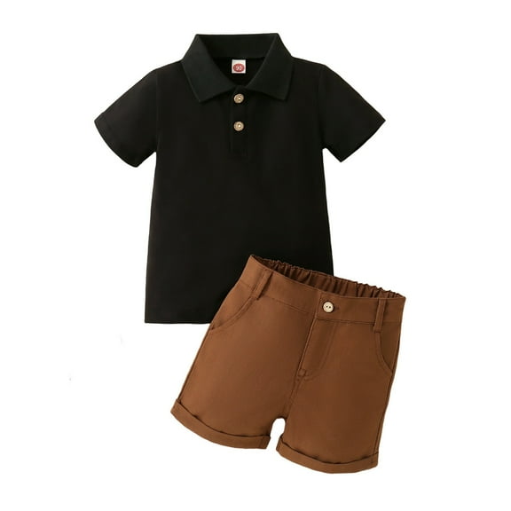Hienoo Infant Boys Summer Shorts Set Solid Casual Short Sleeved Polo Shirt Shorts Set
