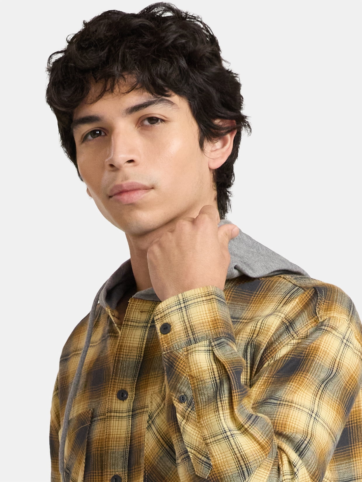 No Boundaries Men's & Big Men's Hooded Flannel Shirt with Long Sleeves, Sizes XS-5XL