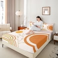 thumbnail image 4 of Castle Fairy Brown Orange Stripes Twin Sheet Sets,Minimalism Vintage Geometric Bedding, 4 of 7