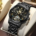 thumbnail image 3 of OLEVS Watch for Men Automatic Skeleton Tourbillon Mechanical Self Winding Business Luxury Dual Calendar Stainless Steel Luminous Waterproof Man Wrist Watches Black Dial, 3 of 12