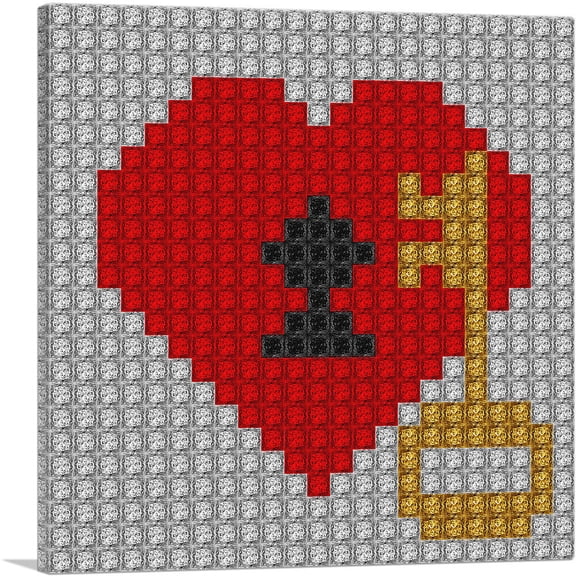 ARTCANVAS Heart Gold Key Lock Love Lovers Jewel Pixel Canvas Art Print - Size: 12" x 12" (1.50" Deep)