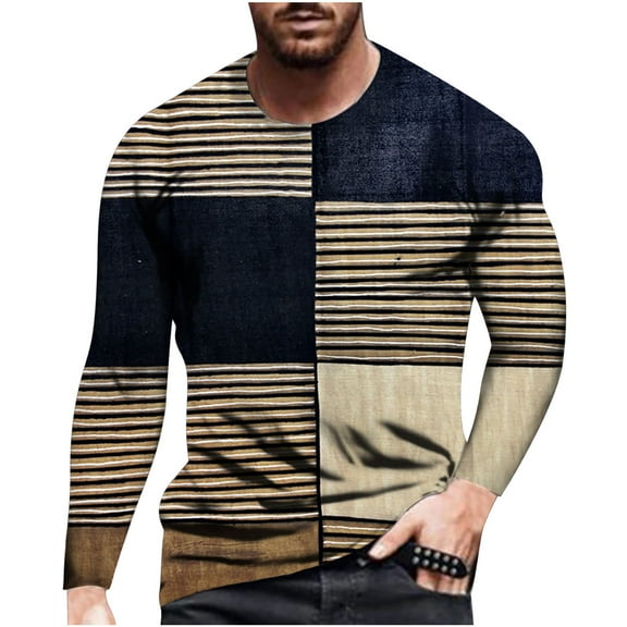 Viikei Mens Long Sleeve T Shirts Long Sleeve Shirts for Men Men's Loose Round Neck 3d Printing Long-sleeved T-Shirt Top