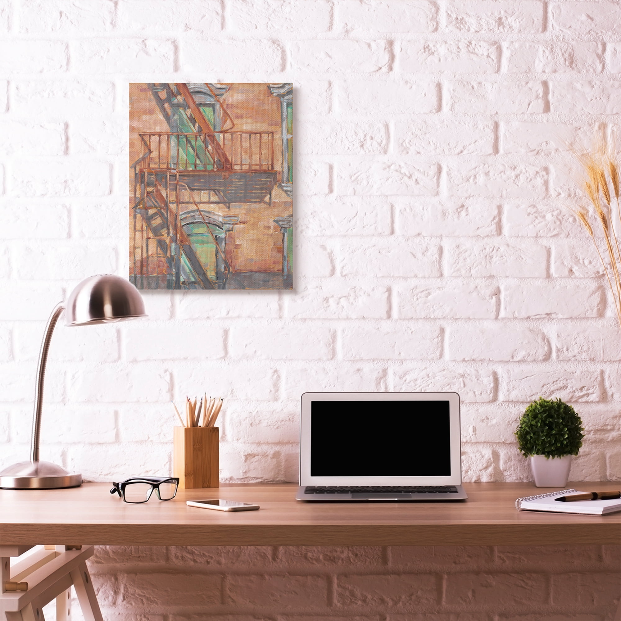 Stupell Home Décor Cityscape Fire Escape Green Red Painting Canvas Wall Art by Ethan Harper