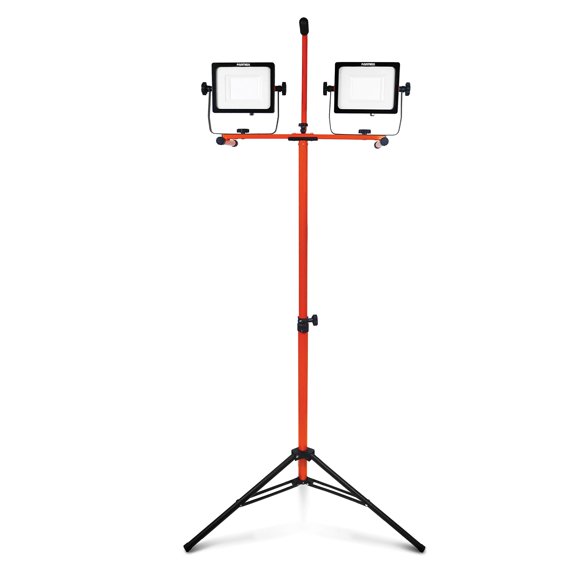 PARMIDA LED Dual-Head Work Light with Telescoping Tripod Stand Up To 6 Ft Tall, Durable Metal Body, 10,000 Lumen, 100W, IP65 Waterproof, Rotating & Detachable Heads, 8 Ft Power Cord, ETL-Listed