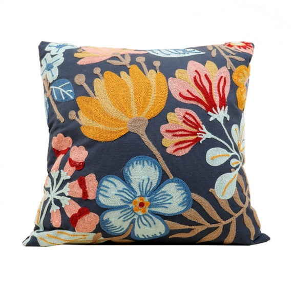 KEINXS Blue Floral Embroidered Cushion Cover 18in’x18in or 45cmx45cm