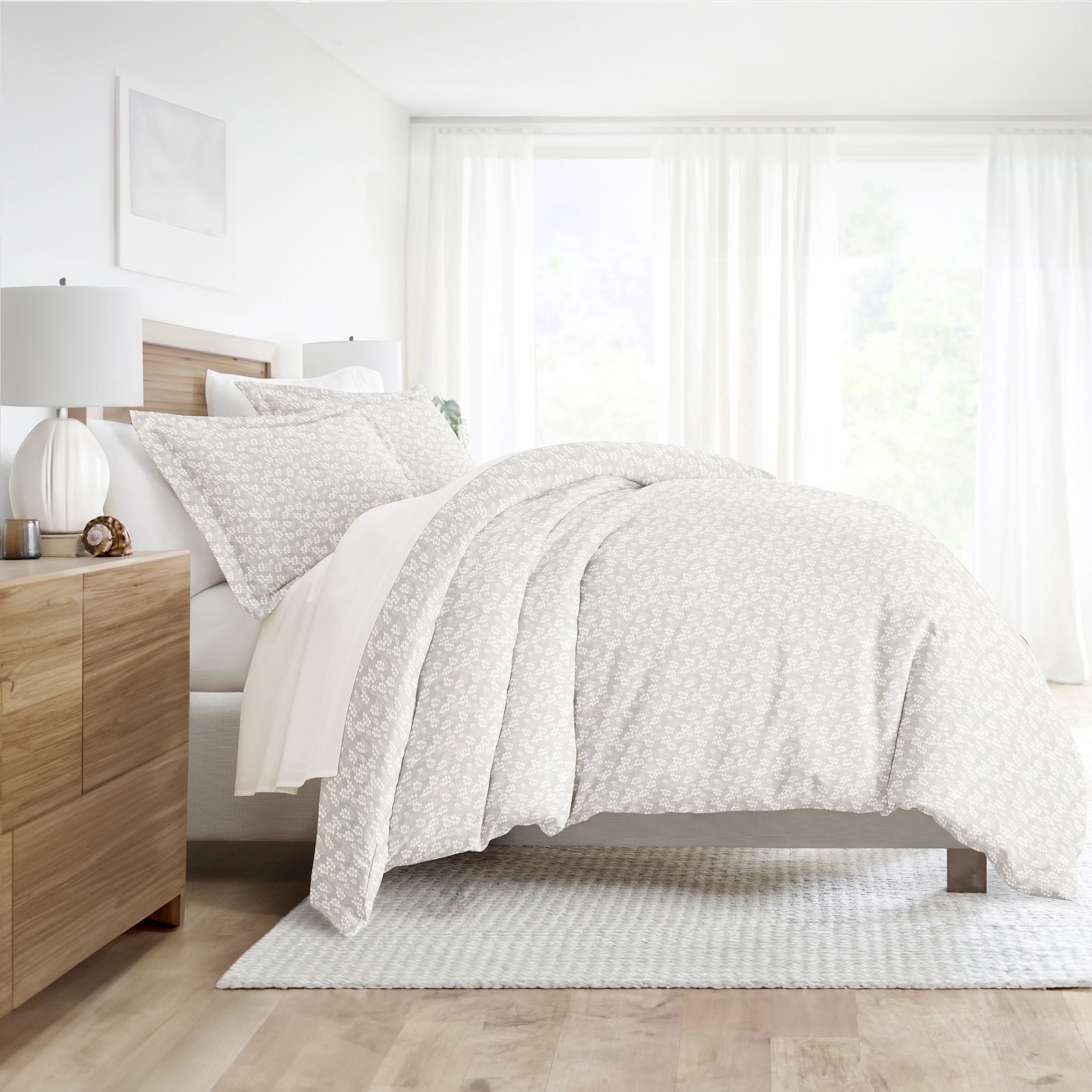 Noble Linens Gray Wheatfield Pattern 2-Piece Duvet Cover Set, Twin/TwinXL