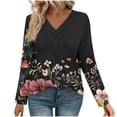 thumbnail image 2 of PiGOGI Women's Printed V-Neck Long Sleeve Button Down Blouse Tops for Women Casual Comfortable Pullover Shirt Loose Fit Black XL, 2 of 6