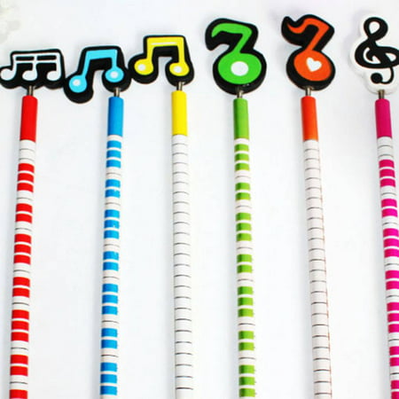 6PCS Cartoon Music Notes Colorful Wooden Child Kids Students Pencils Stationery Color