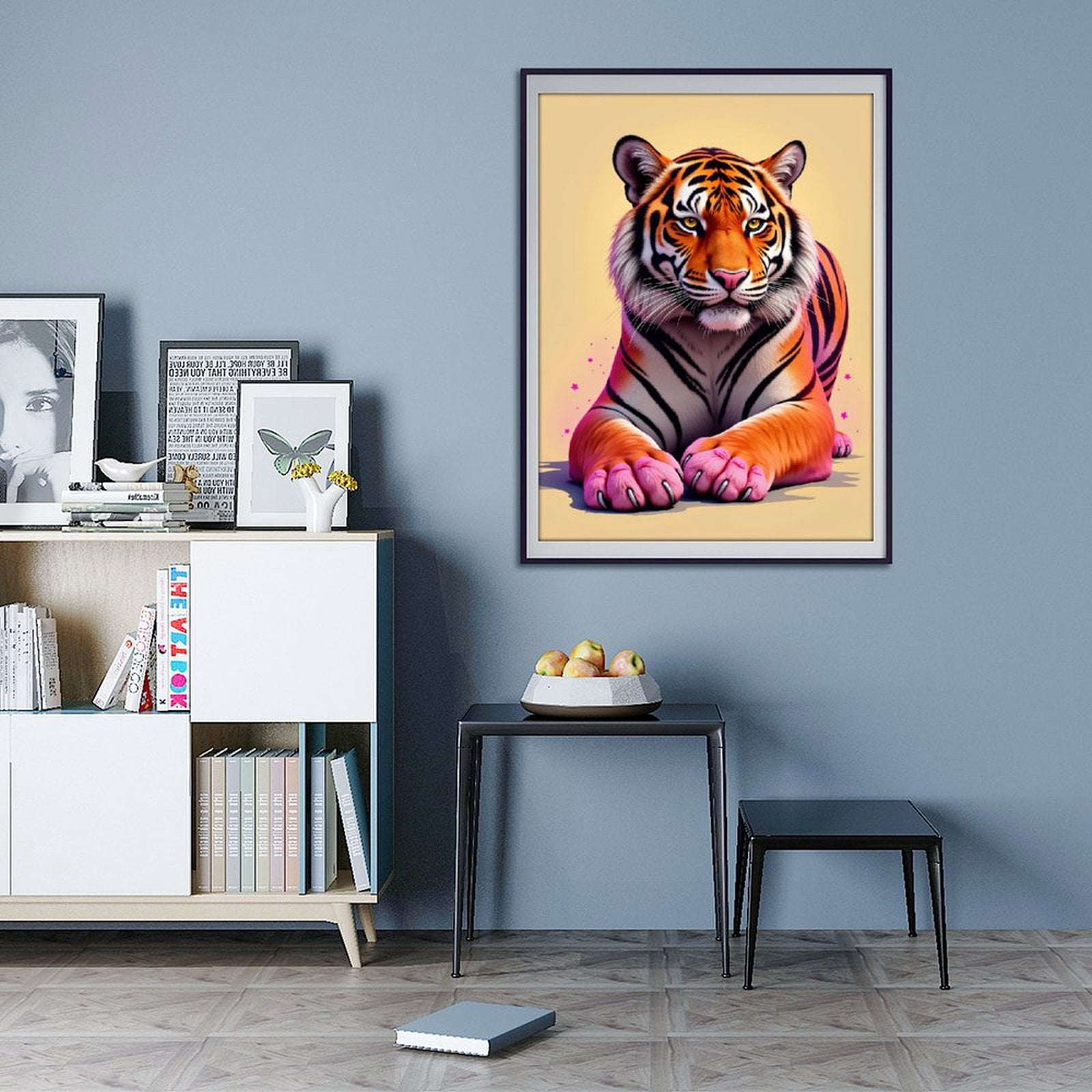Diamond Art Kit for Adults, Majestic Tiger Pink Paws Fantasy Diamond Painting for Adults Beginners, 5D DIY Diamond Art Painting Kits, Colorful Diamond Painting Craft for Home Decor 12x16