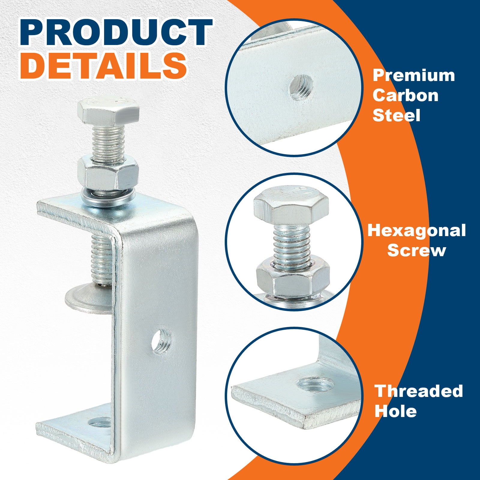 Uxcell Carbon Steel C Clamps 100mm Square Galvanized Mini Tiger Clamp Adjustable Heavy Duty Metal U Clip with Hexagonal Screws for Woodworking Welding Mounting, Blue White