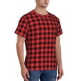 thumbnail image 2 of Bixox Men's Buffalo Plaid Red Black Printed Short Sleeve Skinny Athletic T-Shirt, 2 of 6