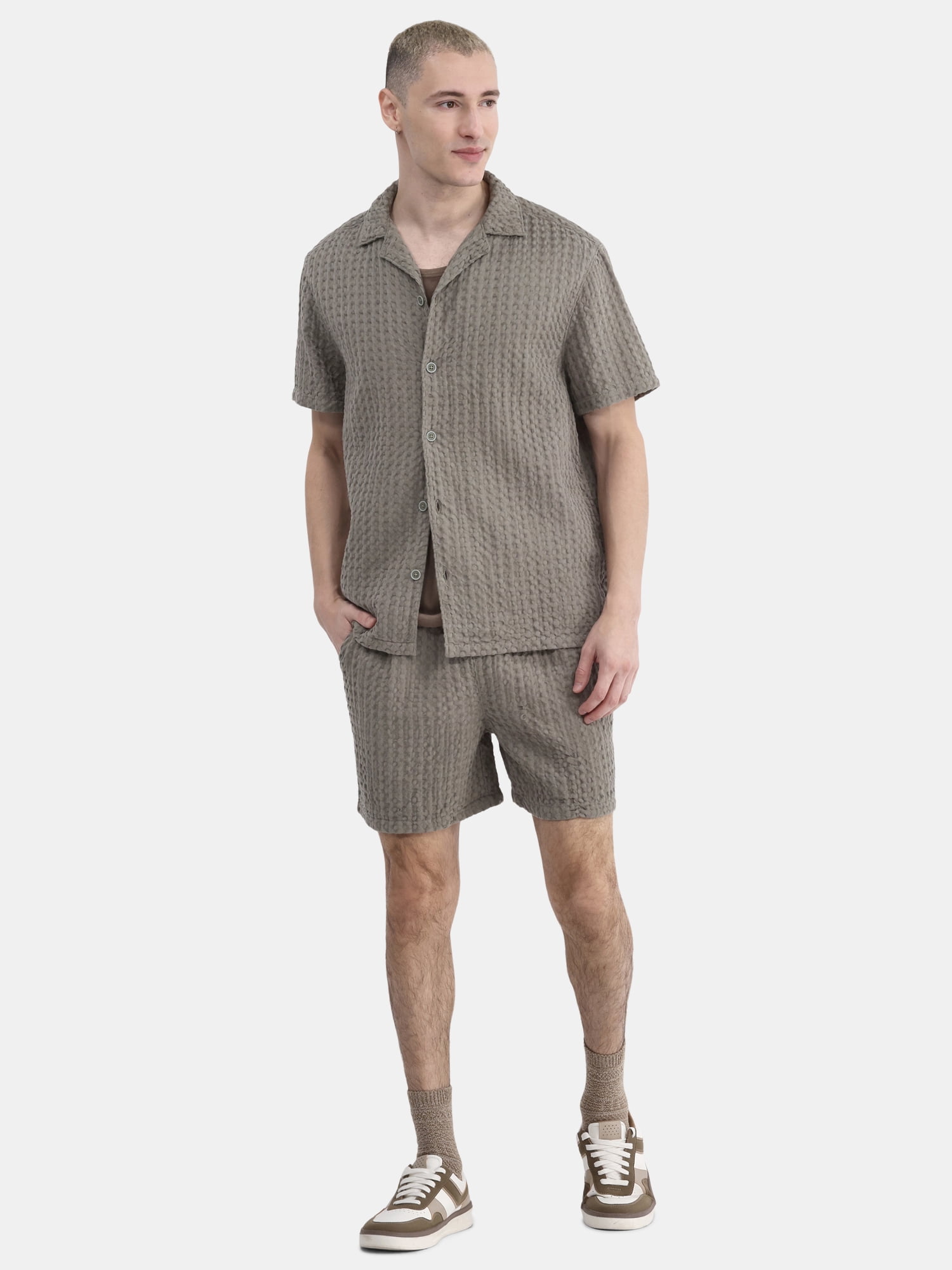 No Boundaries Men's & Big Men's Short Sleeve Textured Waffle Shirt, Sizes XS-5XL