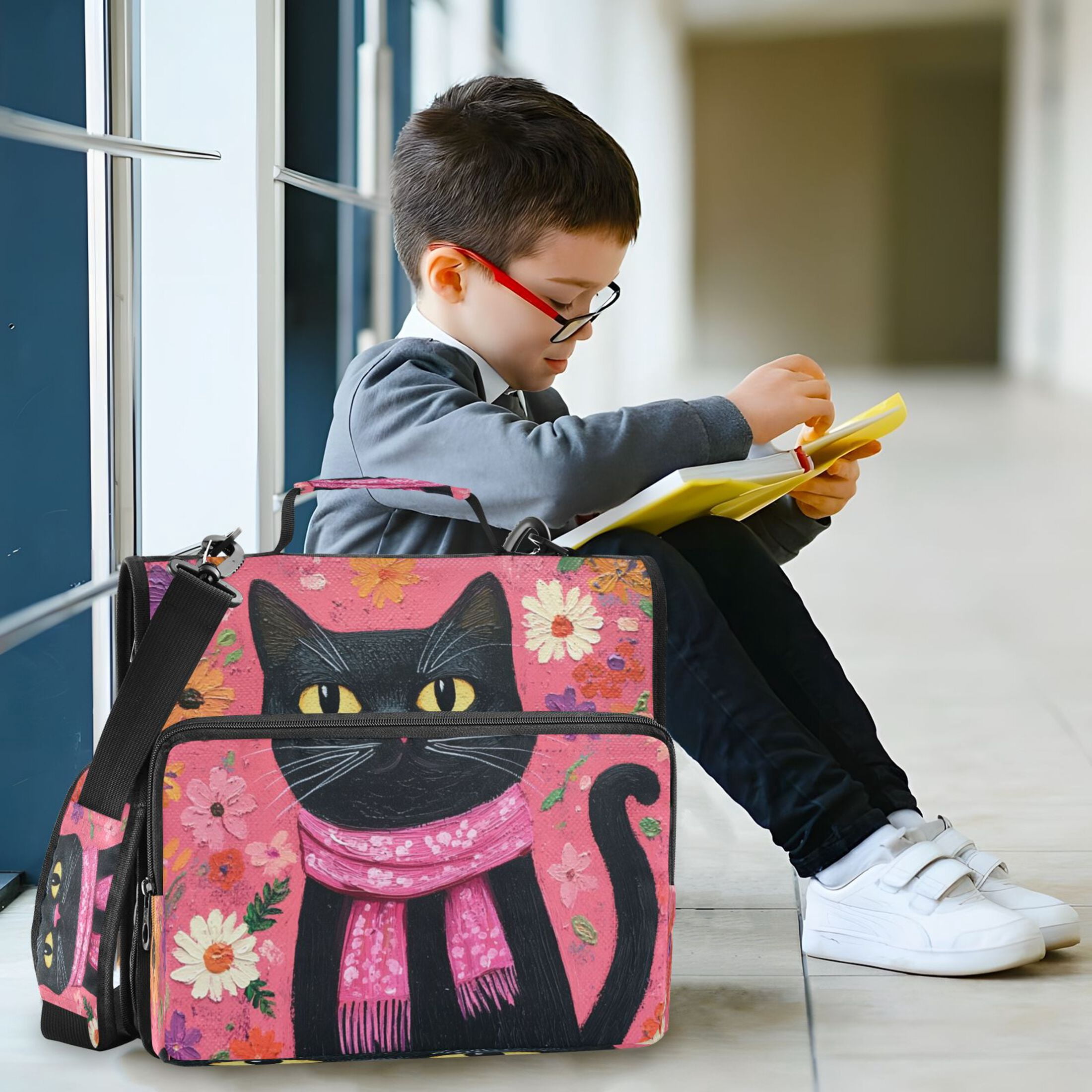 YAZAOO Zipper Binder trapper keeper Documents Organized Design Friendly Black Cat Printed
