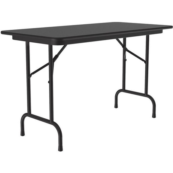 UrbanPro 24"W x 48"D Steel Metal & Wood Folding Table in Black Granite