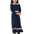 thumbnail image 3 of Girls Dresses,Big Girls Teenagers Muslim Dress,Prayer Maxi Dress Hijab Islamic Abaya Long Sleeve Striped Round Neck Pleated A Line Swing Dress 4-17 Years Navy 12-13 Years, 3 of 6
