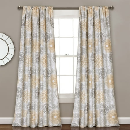 Circle Window - Multi Circles Room-Darkening Window Curtain Set, Yellow/Gray