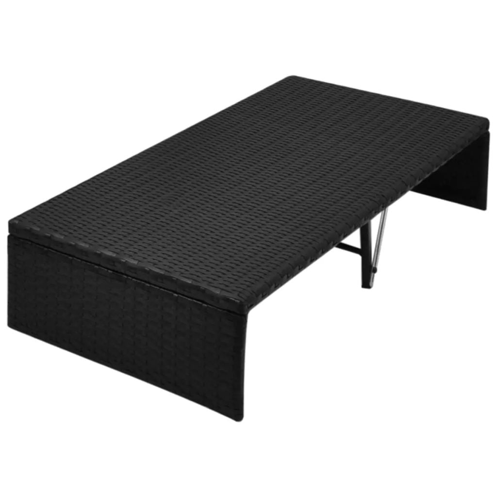 Kepooman Outdoor Rattan Double Chaise with Canopy & Bed Coffee Table, Black Kepooman Outdoor Rattan Double Chaise with Canopy & Bed Coffee Table, Black