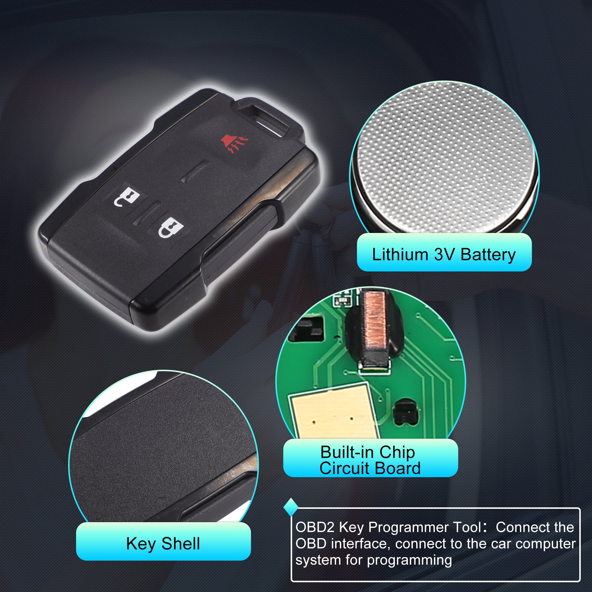 Unique Bargains 1 Set M3N32337100 315Mhz OBD2 Key Programmer Tool with Keyless Entry Remote Key Fob for GMC Sierra 14-18