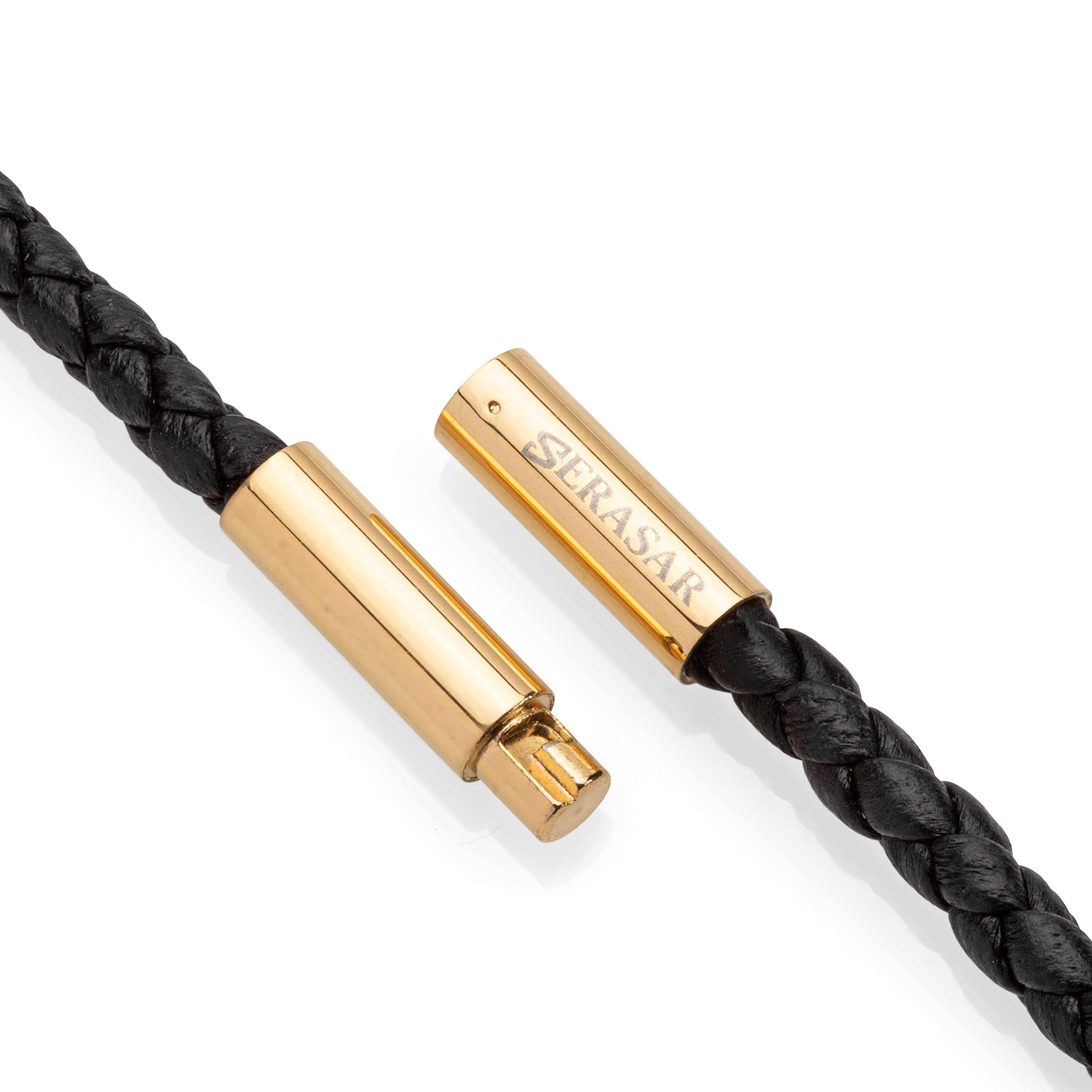 SERASAR Men's Leather Necklace "Solid" with Stainless steel Pendant and Magnetic Closure, Gold 60cm, incliding Gift box