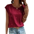 thumbnail image 2 of RMGVDSD Trendy Tops for Women Solid Color Sequin Round Neck Tee Shirts Shiny Cap Sleeve T Shirts Fashion Blouse Tops Casual Party Wear Soft Women Tee Tops, 2 of 9