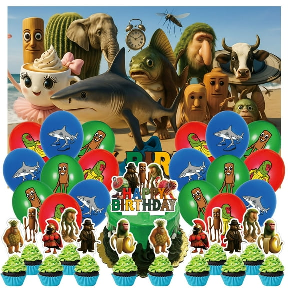 32 Pcs For Tung Tung Tung Sahur Theme Birthday Party Decorations,With 5*3ft Birthday Backdrop Decorations,For Tralalero Tralala 18 Balloons,13 Cupcake Toppers for decorative supplies set