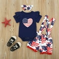 thumbnail image 3 of OAVQHLG3B Baby Girls 4th-of-July Romper Stars Love Heart Suspender American Flag Shorts Set, 3 of 9