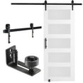 thumbnail image 1 of KFFKFF Barn Door Set, 32" x 84" Glass and Wood Sliding Barn Door, Operates Silently, Comes with 8-in-1 Ground Guide and Door Handle, Frosted Glass and Spruce Wood Panel, 1 of 9