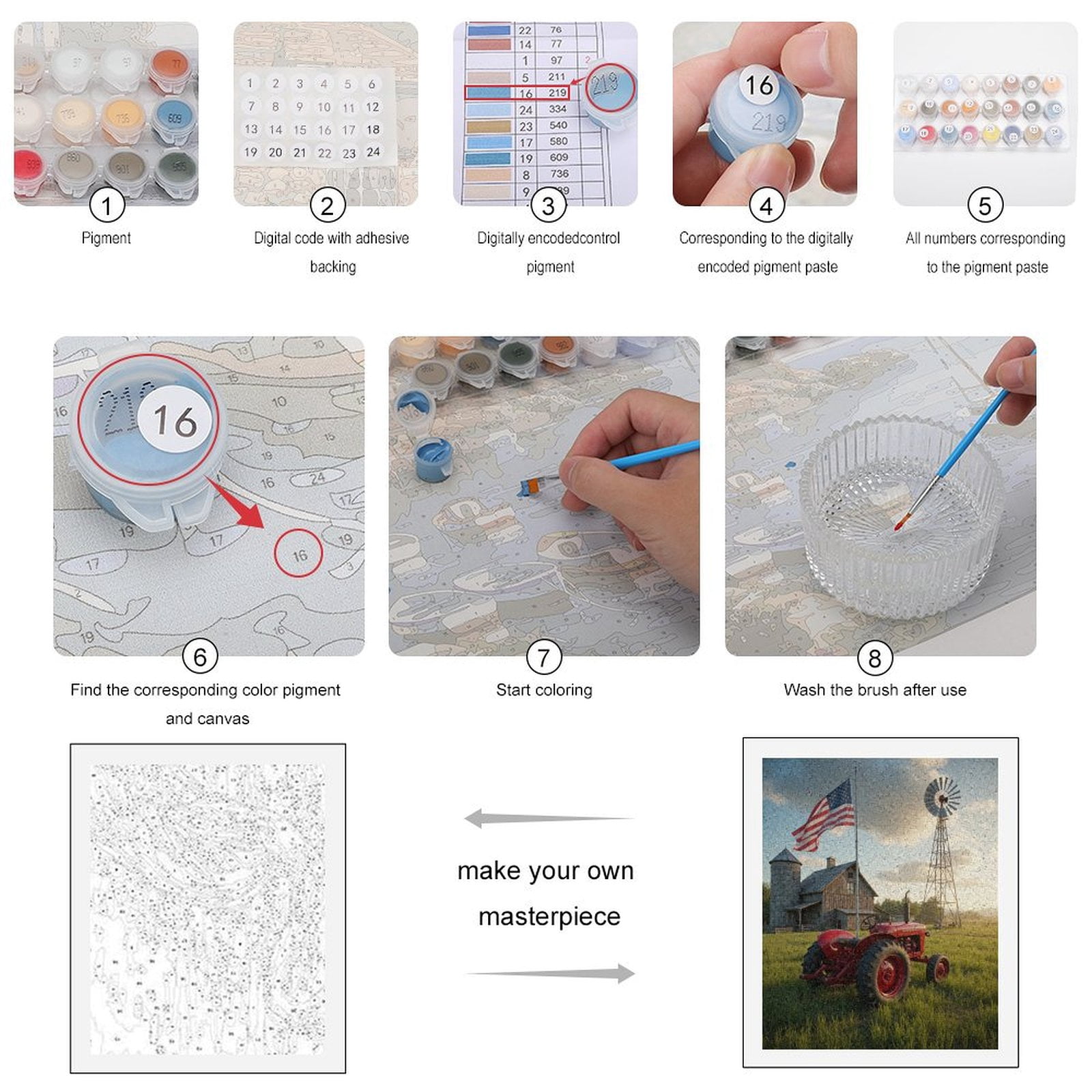Paint By Numbers Kit for Adults Beginner - DIY Country Farm Tractor Windmill Sunset Canvas Painting Kits for Adults, Frameless Paint By Number for Adults for Home Wall Decor 16x20 Inch