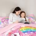 thumbnail image 4 of Feelyou Kawaii Unicorn Bedding Comforter Set 7 Pieces for Girls, Cartoon Star Rainbow Queen Bedding Sets, Princess Pink Queen Sheet Sets, Cute Cupcake Bedroom Decor, 4 of 8