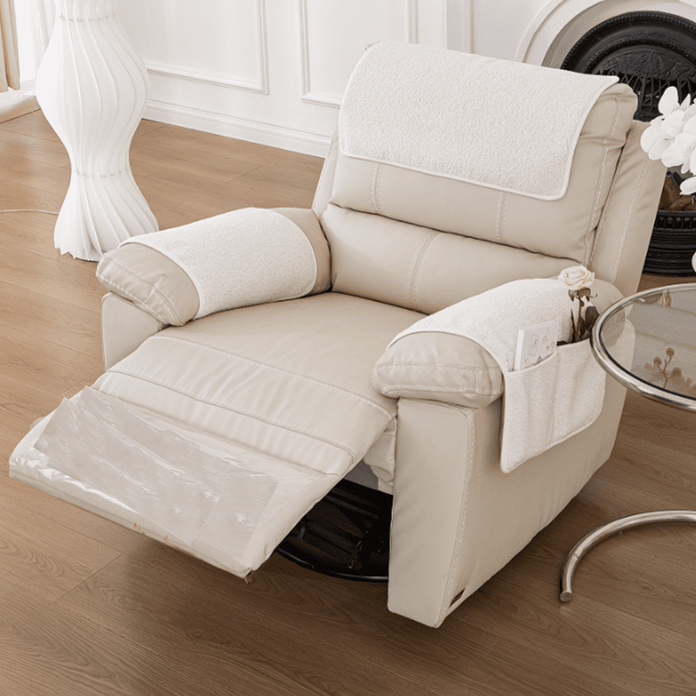 Garayma 3 Pcs Recliner Covers Armrest Covers with Storage Pockets Headrest Cover Armchair Slipcovers Sofa Recliner Protector White