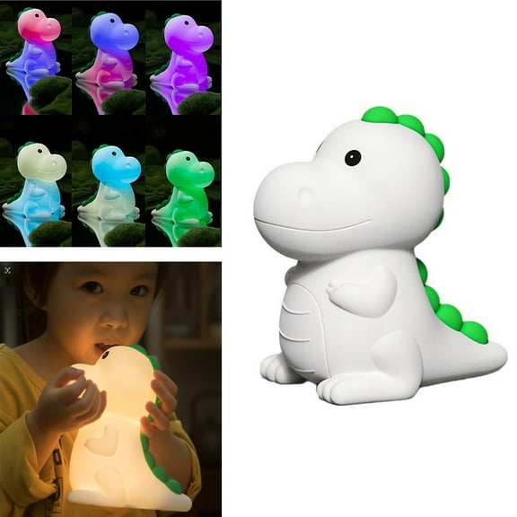 Cartoon Dinosaur 7 Colors-Changing Night Light for Boys Girls, Kids Toddler Bedroom Bedside Night Light, LED Silicone USB Rechargeable Desk Lamp Light