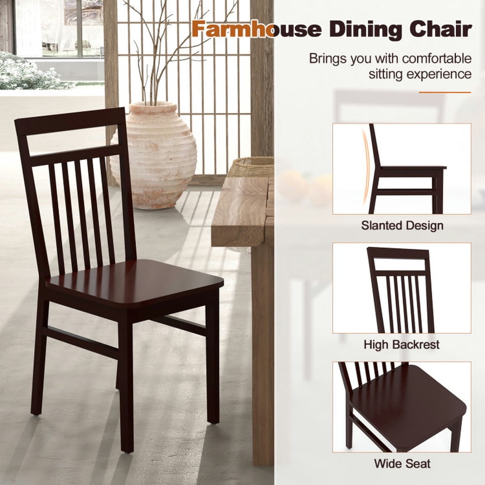 Demi Bonn Set of 2 Farmhouse Dining Chair with Slanted High Backrest for Dining Room Living Room, Brown
