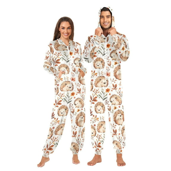 joogoo Hedgehog Leaves Flower Unisex Adults Onesies Pajamas Jumpsuits L