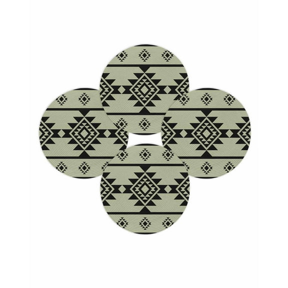 Round Placemats Set of 4 Sage Green Aztec Place Mats Washable Woven Placemat Western Tribal Pattern Circle Braided Table Mat for Kitchen Dining Table Party Home Decor 15 Inch