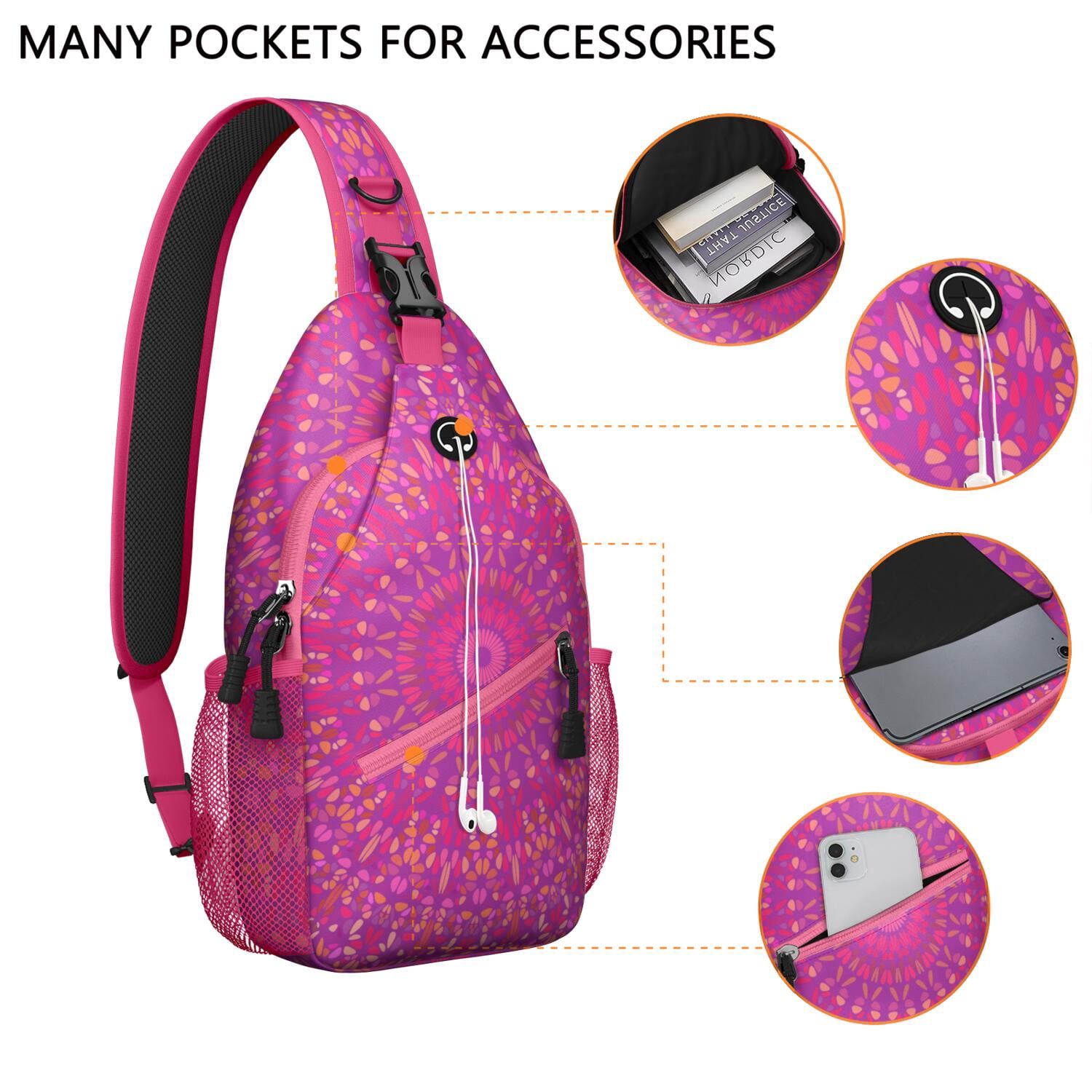 Mandala Pattern Crossbody Sling Bag Ethnic Tribal Boho Chic Chest Pack Anti-Theft Spacious Daypack for Travelers, Outdoor Enthusiasts