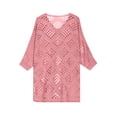 thumbnail image 4 of BSDJILFG Crochet Tops for Women 3/4 Batwing Sleeves Knit Cover Ups Sun Protection V-Neck Pullover Beach Cover Ups, 4 of 6