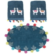 Llamas Animal 3-Piece Hand Towel & Rug Bath Set by Allure Home Creation, Navy Multi