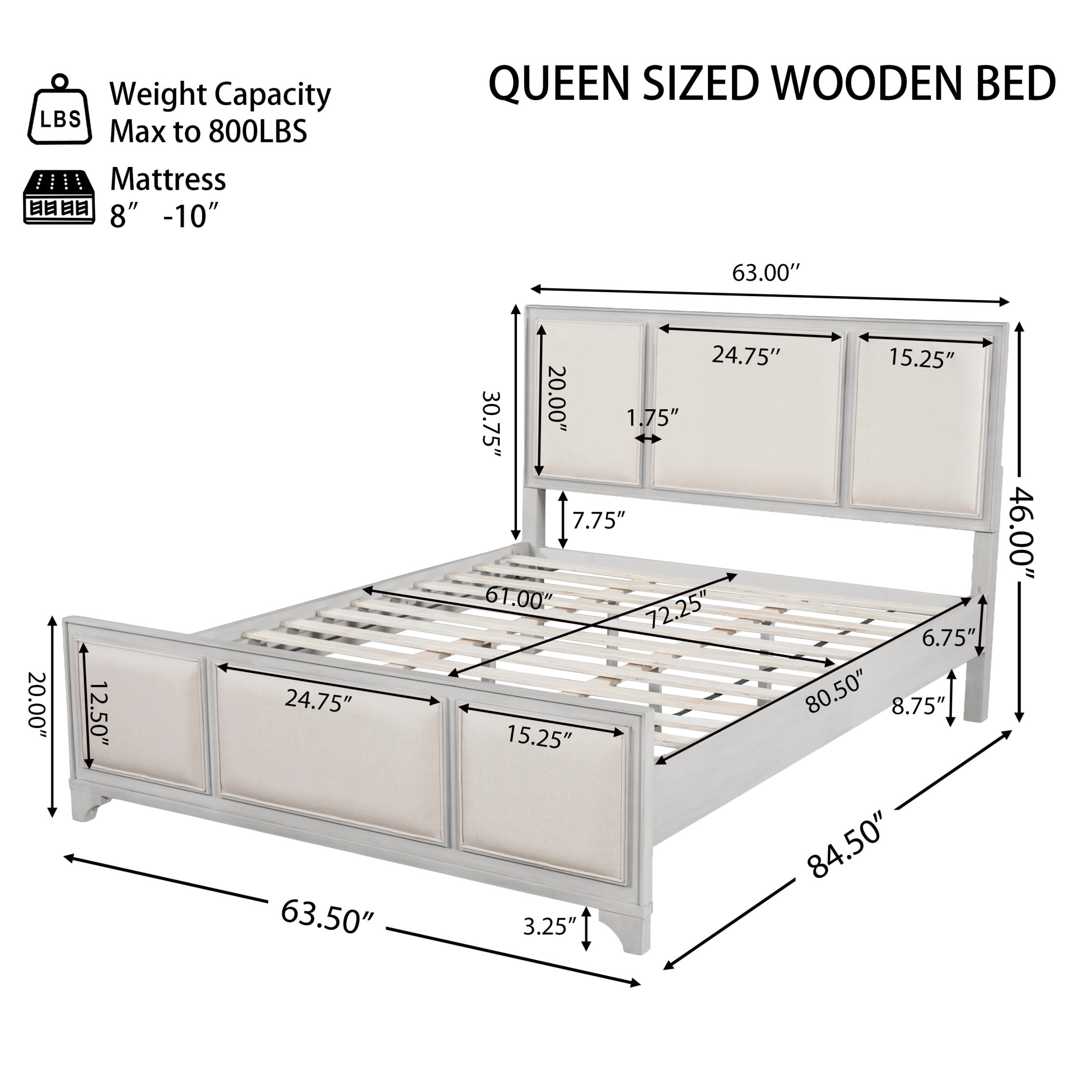 Christopher Knight Home Modern Farmhouse Queen Upholstered Platform Bed with Headboard, White+Beige