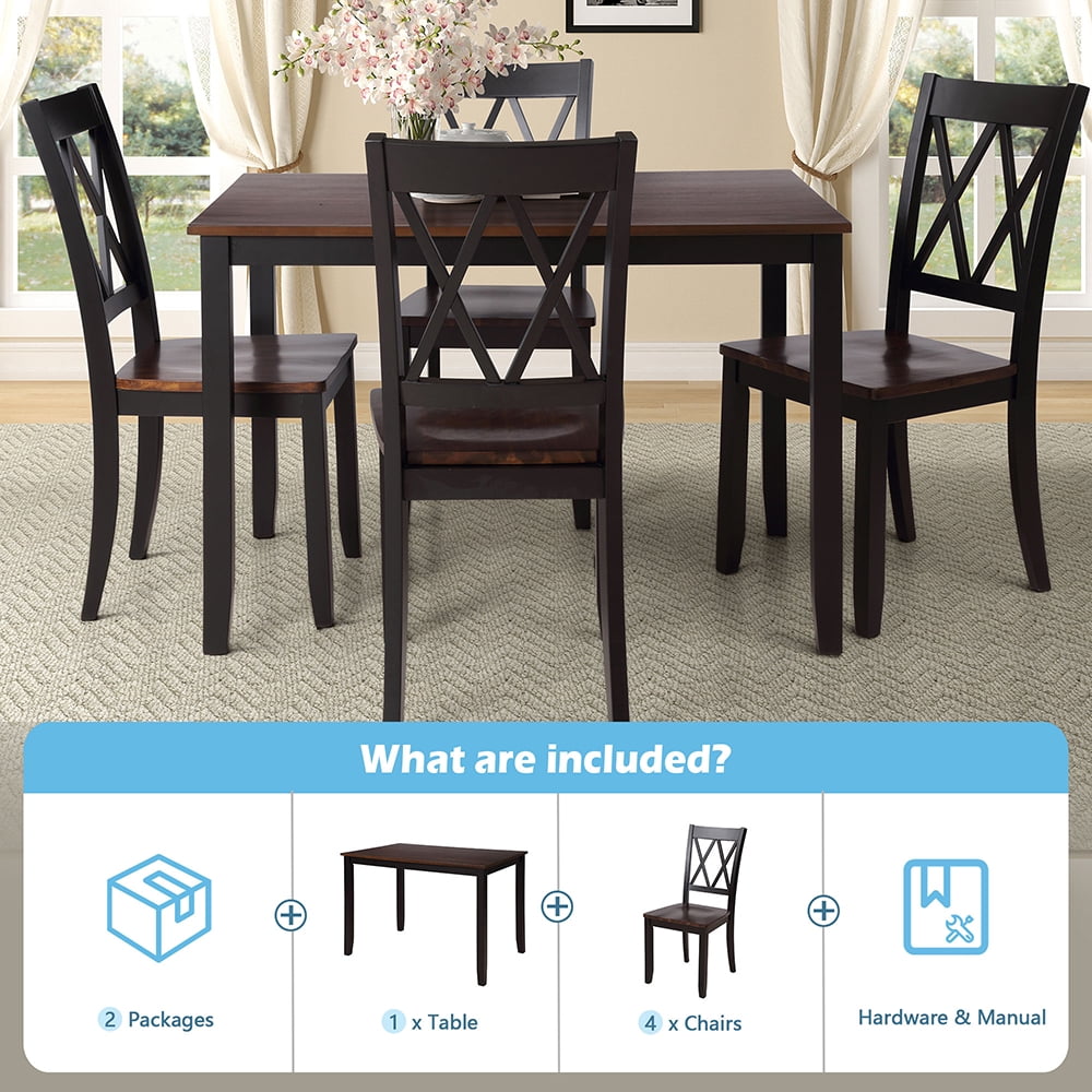 Kepooman 5-Piece Wooden Dining Table Set, Black & Cherry Kepooman 5-Piece Wooden Dining Table Set, Black & Cherry
