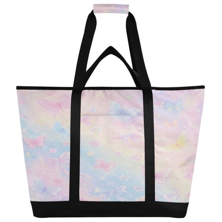 Extra-Large Wide Opening Design Capacity Hand-Held Ice Pack Thickened Insulation Layer For Long-Lasting Cold Retention For Outdoor Shopping Picnics And Camping Dreamy Pink Blue Ribbon Print