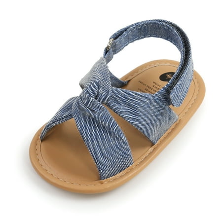 

SOFMUO Baby Girls Sandals Soft Sole Infant Indoor Flat Newborn Slippers Toddler Summer Princess Dress Shoes (Navy 0-6 Months)
