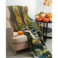 thumbnail image 4 of Fall Throw Blanket for Couch Raccoon Soft Fleece Flannel Blankets Cozy Lightweight Blanket for Sofa Living Room Thanksgiving Autumn Decor, Hummingbird Green Forest Bed Throws 60" x 80", 4 of 8
