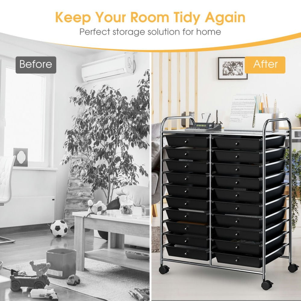 Barara King File Cabinet, Filing Cabinet Organizer,20 Drawers Storage Rolling Cart Studio Organizer-Black
