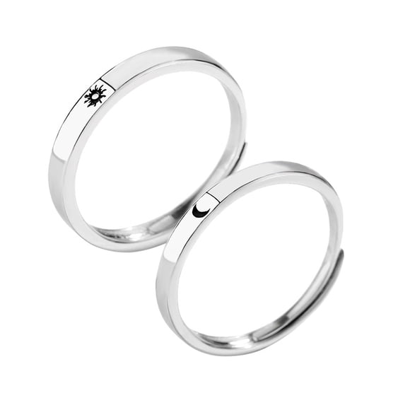 2 Pièces Soleil et Lune Couple Bagues Cuivre Polonais Amoureux Anneau Réglable avec Boîtes de Rangement Noir pour la Saint-Valentin Petite Amie et Petit Ami