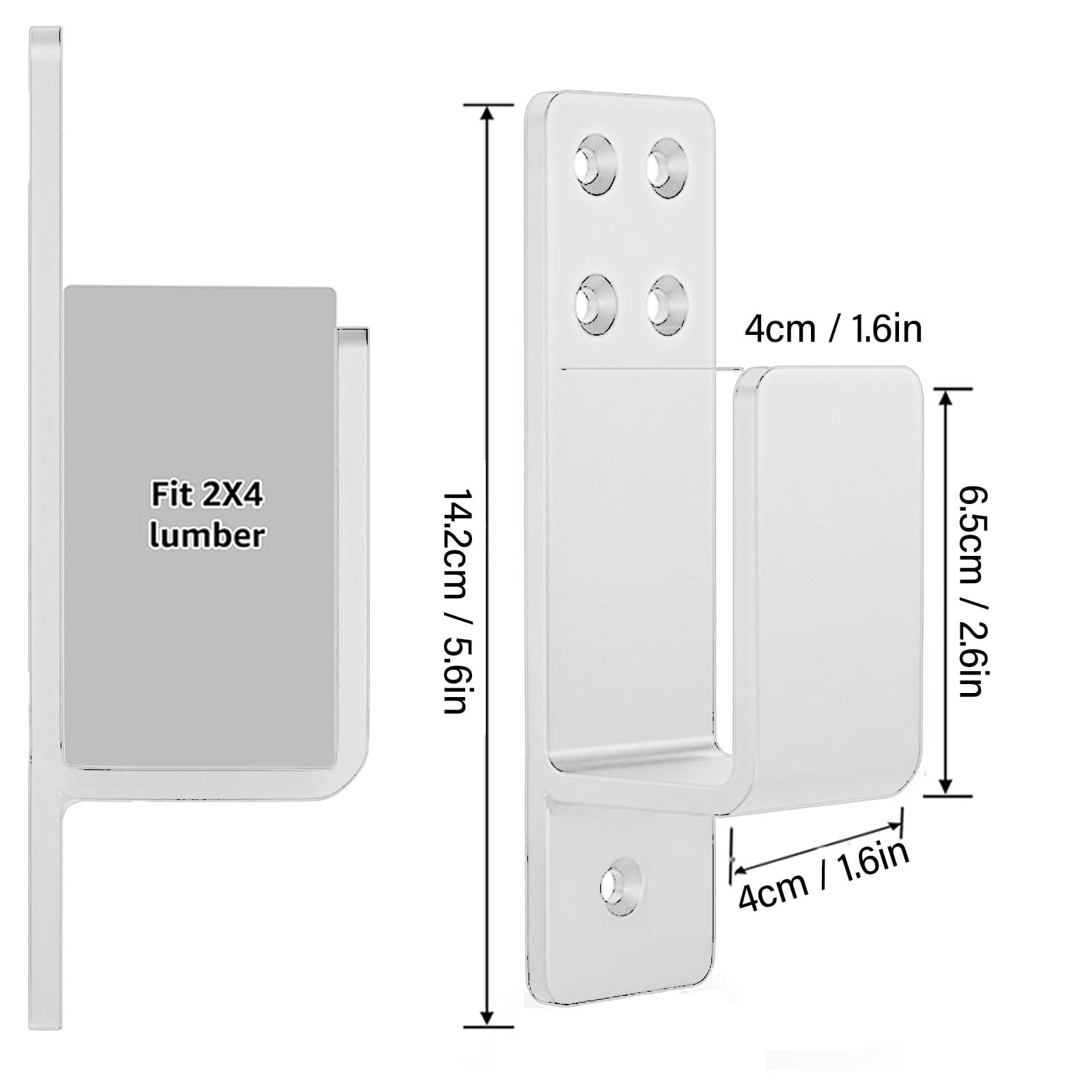 LAZIOEGR 2PCS Door Barricade Brackets Drop Open Bar Holder Carbon Steel U Bracket for 2x4 Boards White